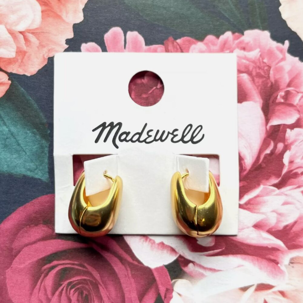 MADEWELL NWT Womens Droplet Huggie Hoop Earrings Gold Tone NN361